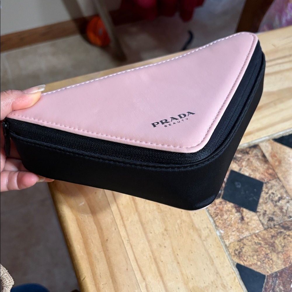 Prada Pink and Black Triangle Beauty Pouch - Picture 3 of 11